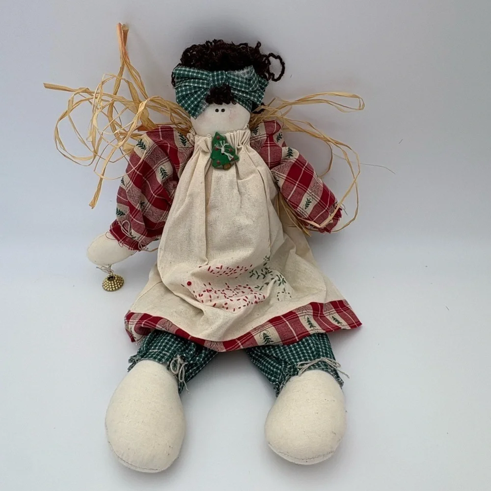 Festive Vintage Handmade Plaid Christmas Doll with “Happy Birthday Jesus”
